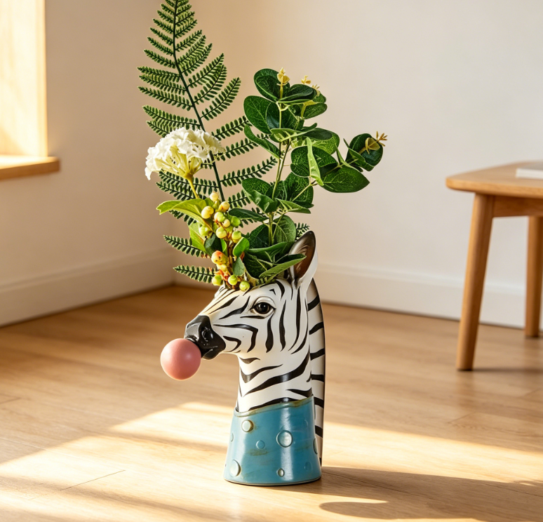 Bubble Art Vase, Animal Head Vase, Modern Home Decor Vase (Plants Not Included) - Zebra