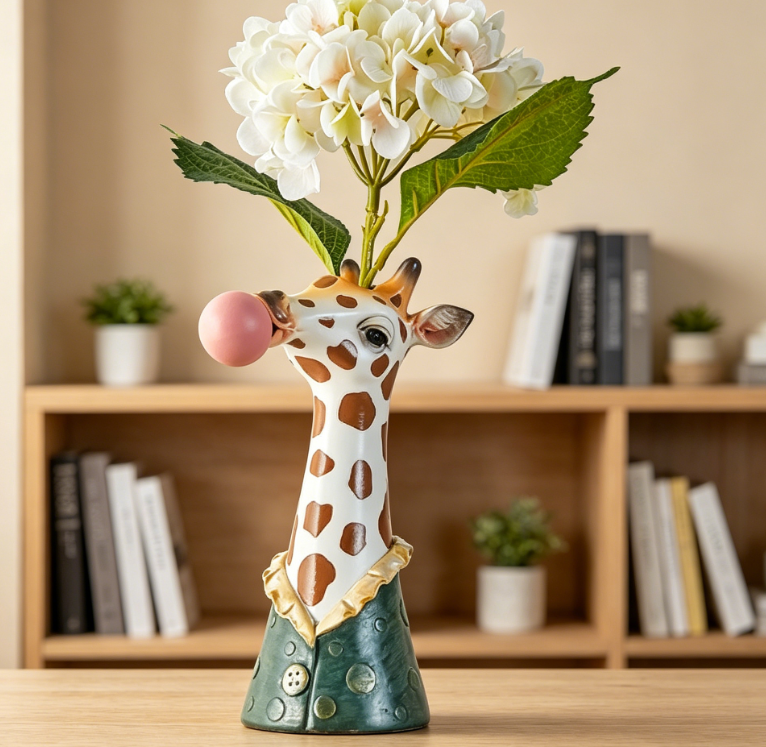 Resin Animal Head Vase, Creative Bubble Art Vase, Home Living Room Desktop Decoration (Plants Not Included) - Giraffe
